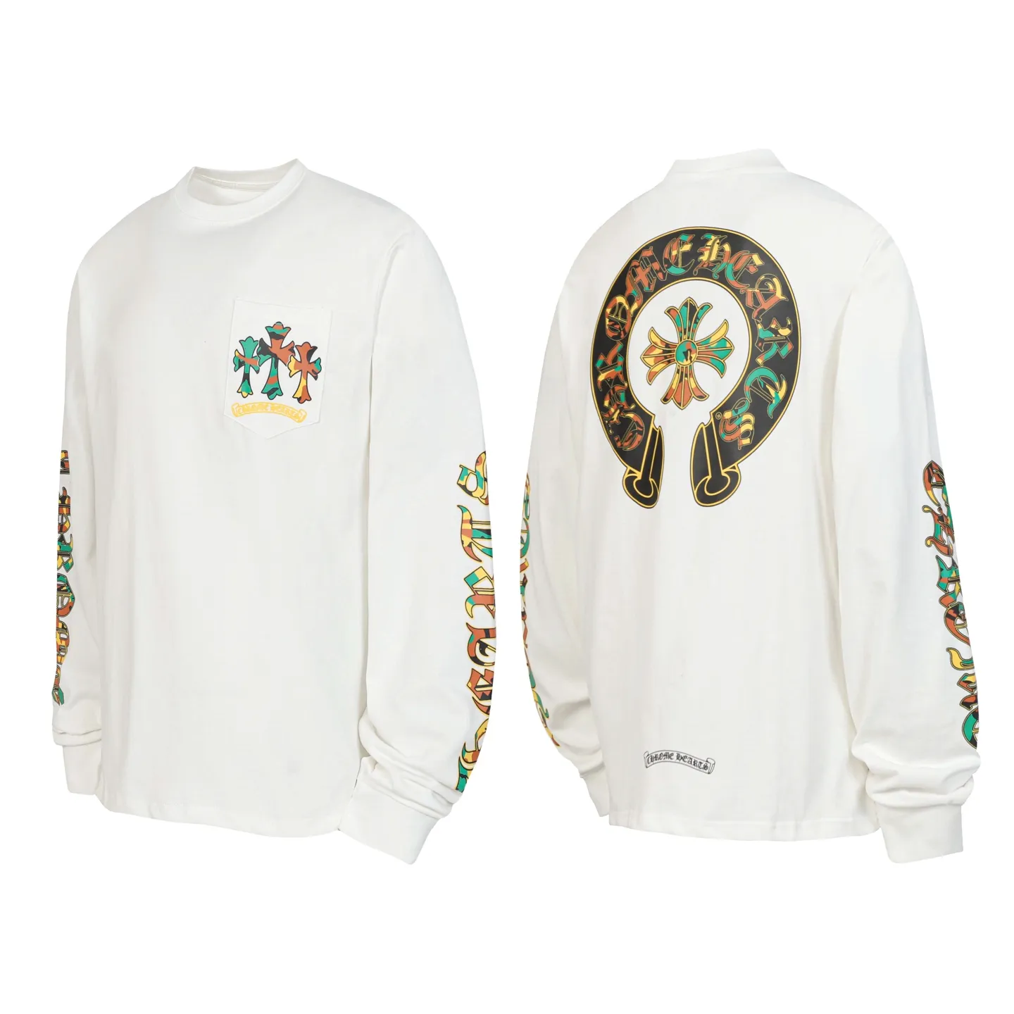 P160 K2143 cross-border model, please do not place an order if you pursue quality. -Chrome Hearts/Chrome Hearts Sanskrit horseshoe printed popular long-sleeved T-shirt -High weight, high density and high quality. The wool is soft, delicate and skin-friendly. It feels soft and silky. It has excellent warmth and skin-friendly properties.
